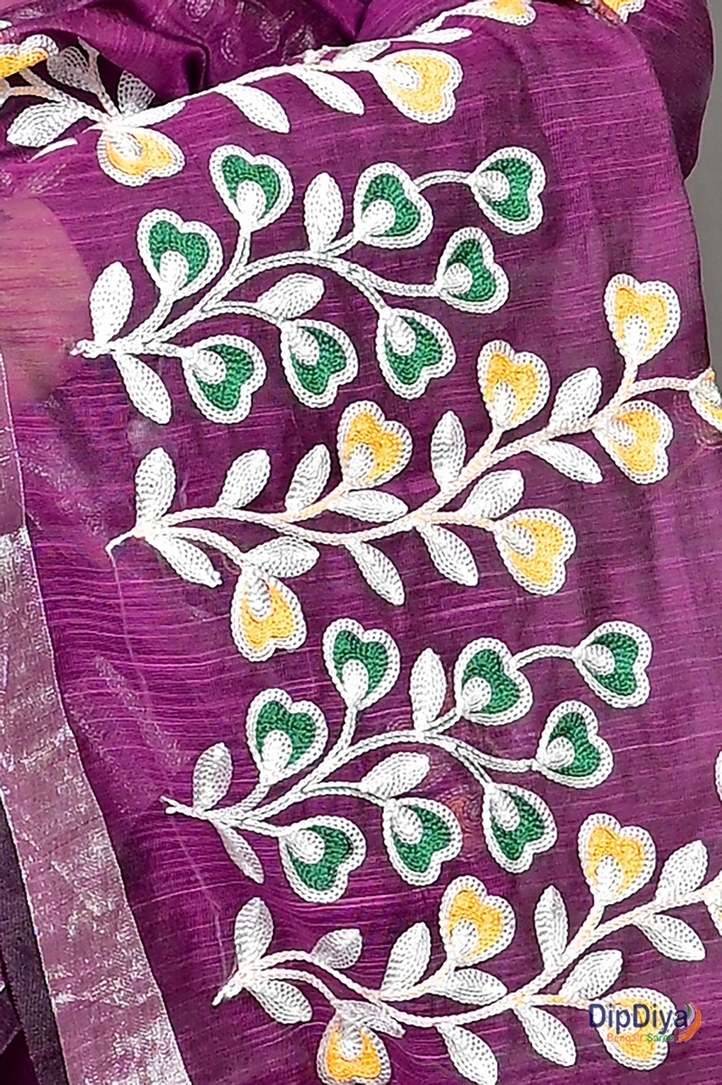 Purple Cotton Blended Paroni Embroidery Handloom saree (498)